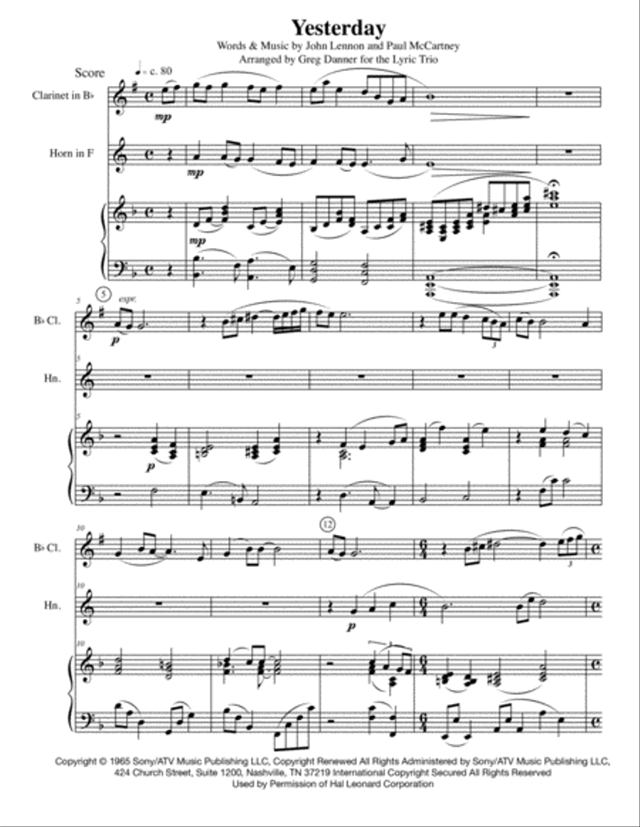 Yesterday Yesterday Woodwind Duet scores gallery preview page 1