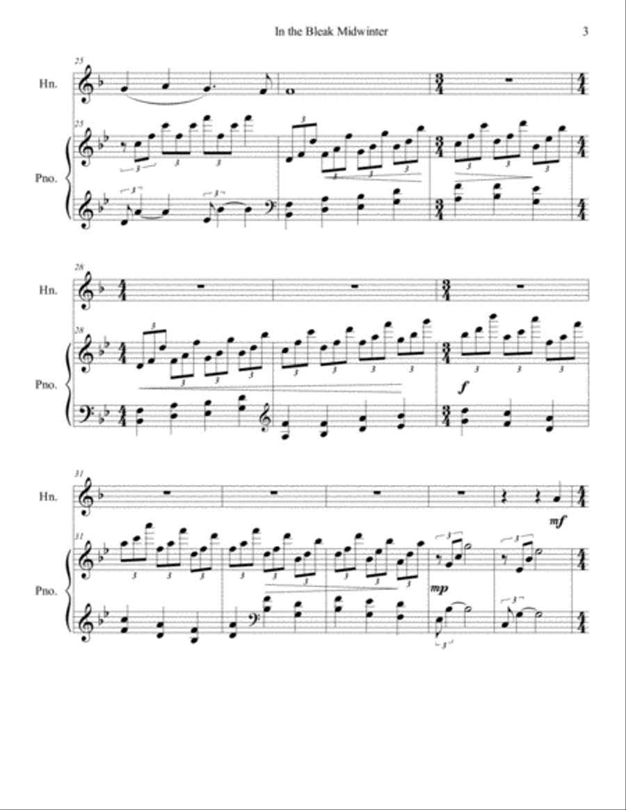 In the Bleak Midwinter (horn/piano), arr. Brenda Portman Horn scores gallery preview page 3