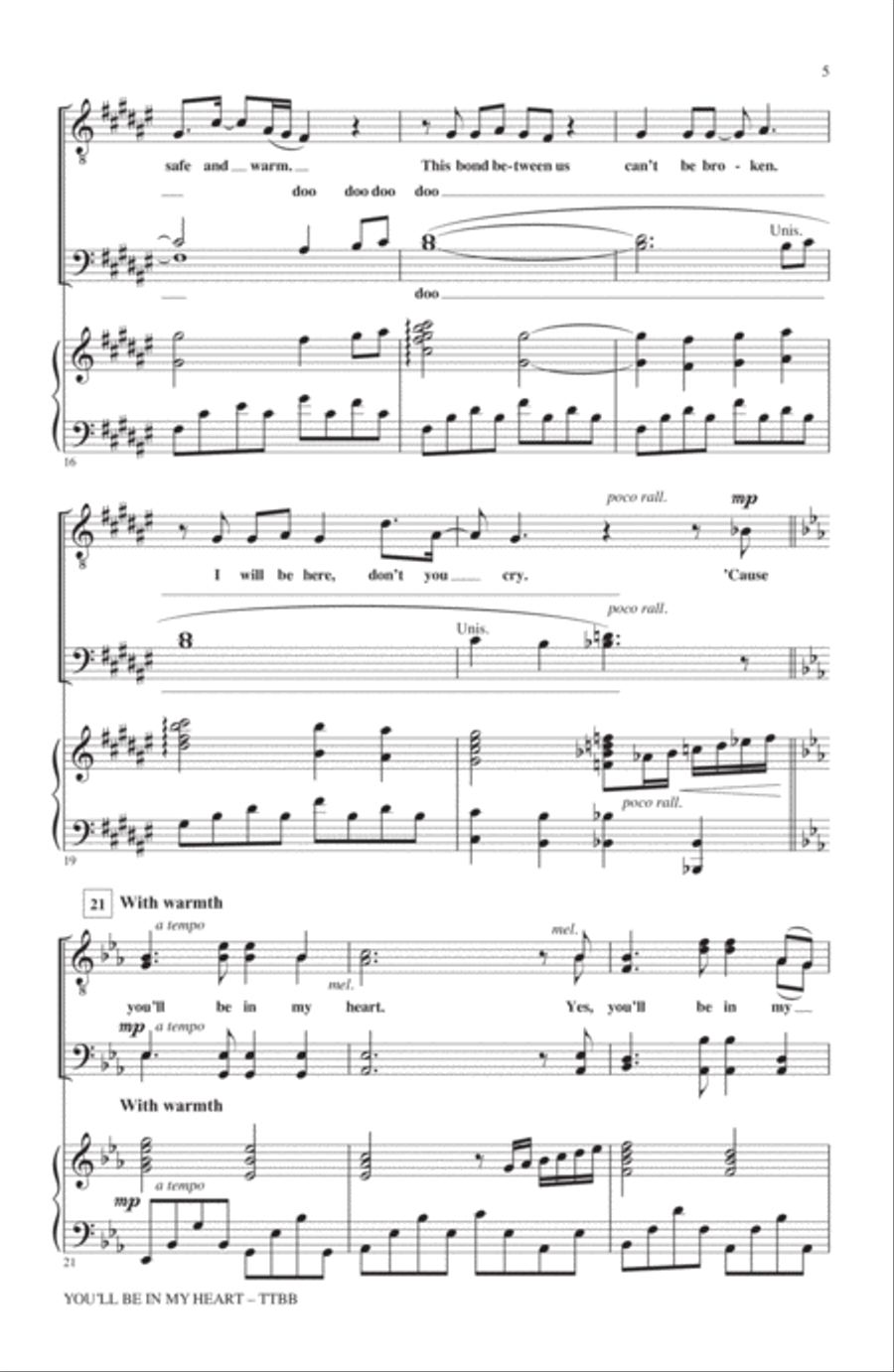 You'll Be In My Heart (from Tarzan) (arr. Mac Huff) TTBB scores gallery preview page 3