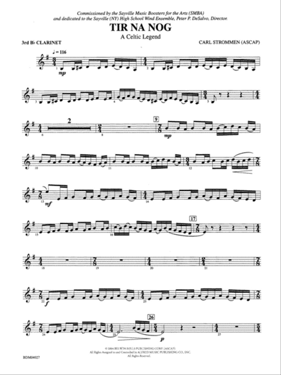 Tir Na Nog (A Celtic Legend): 3rd B-flat Clarinet Concert Band scores gallery preview page 1