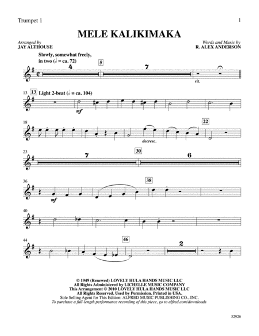 Mele Kalikimaka: 1st B-flat Trumpet Part scores gallery preview page 1