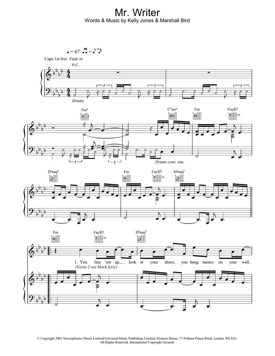 Mr. Writer Piano, Vocal, Guitar scores gallery preview page 1