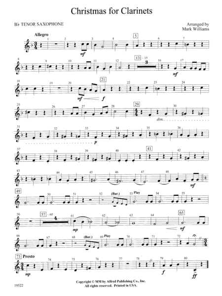 Christmas for Clarinets: B-flat Tenor Saxophone