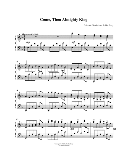 Come, Thou Almighty King--for Piano Solo image number null
