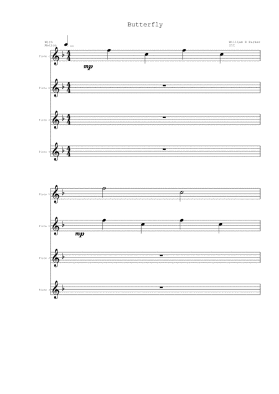 Butterfly Butterfly Woodwind Quartet scores gallery preview page 1
