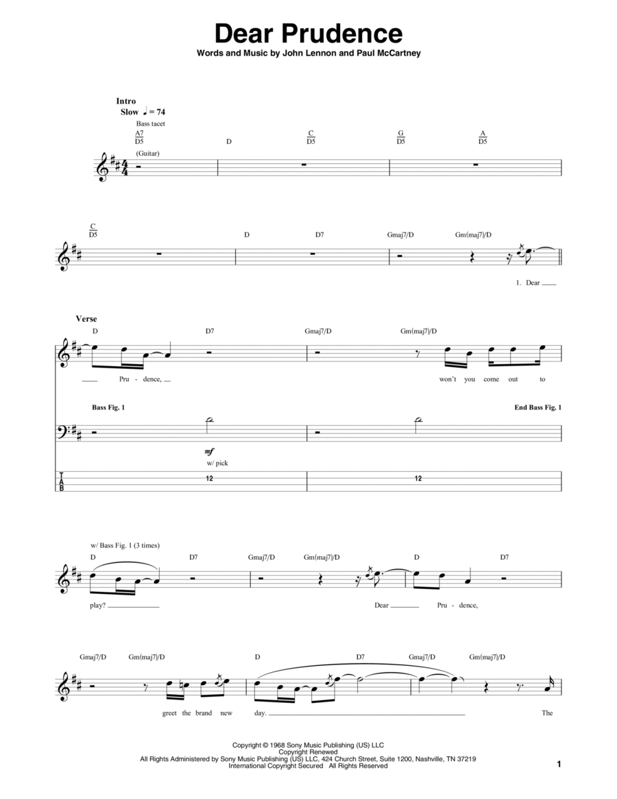 Dear Prudence Dear Prudence Guitar Tablature scores gallery preview page 1