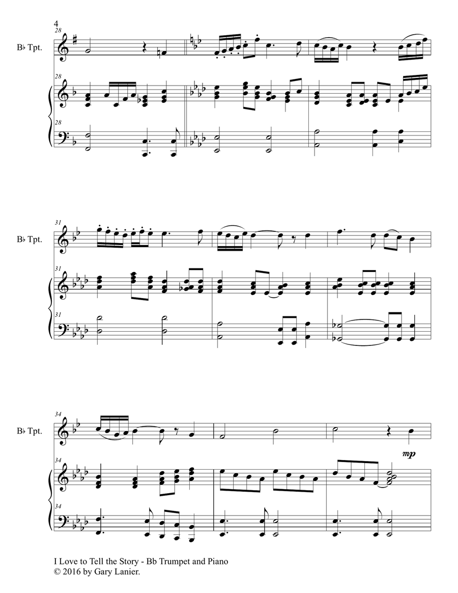 Gary Lanier: 3 BEAUTIFUL HYMNS, Set V (Duets for Bb Trumpet & Piano) Trumpet Duet scores gallery preview page 5