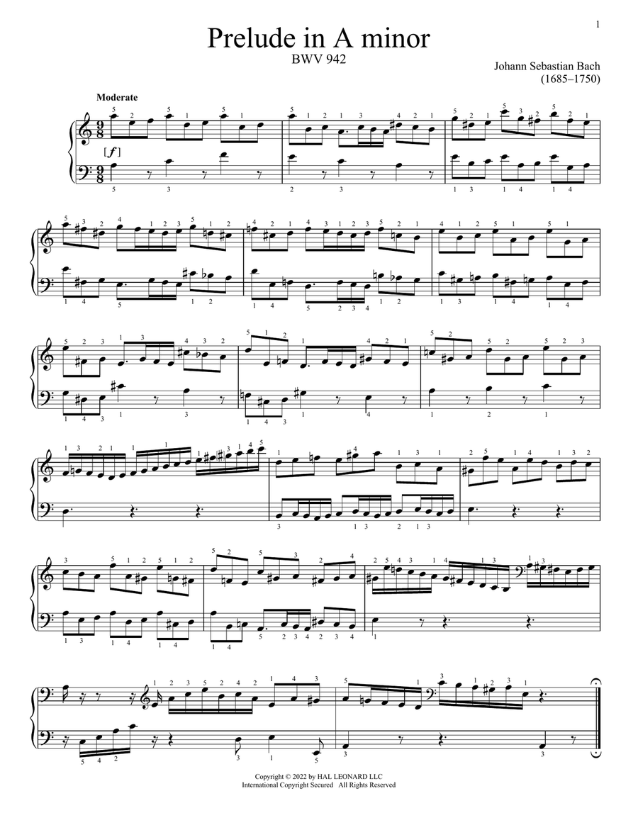 Prelude In A Minor, BWV 942 Piano Solo scores gallery preview page 1