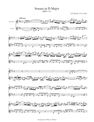 Book cover for Violin Sonata in D Major, HWV 371 (arr. 2 violins)