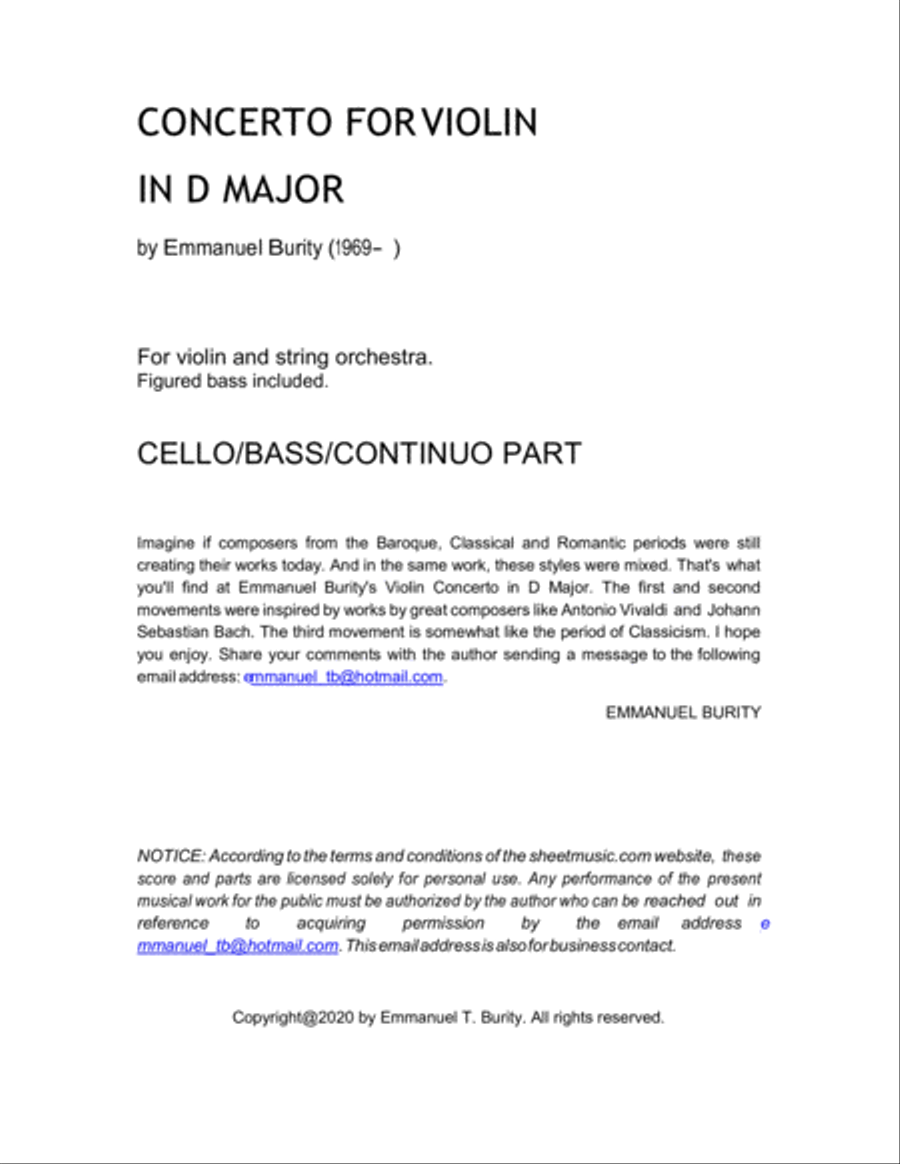 Concerto for Violin in D Major by Emmanuel Burity (1969- ) String Orchestra scores gallery preview page 2
