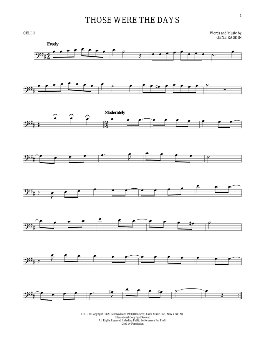 Those Were The Days Cello Solo scores gallery preview page 1