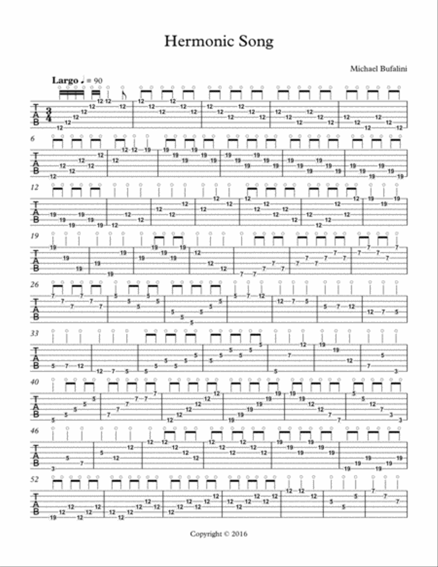 Harmonics Song Guitar Tablature scores gallery preview page 1