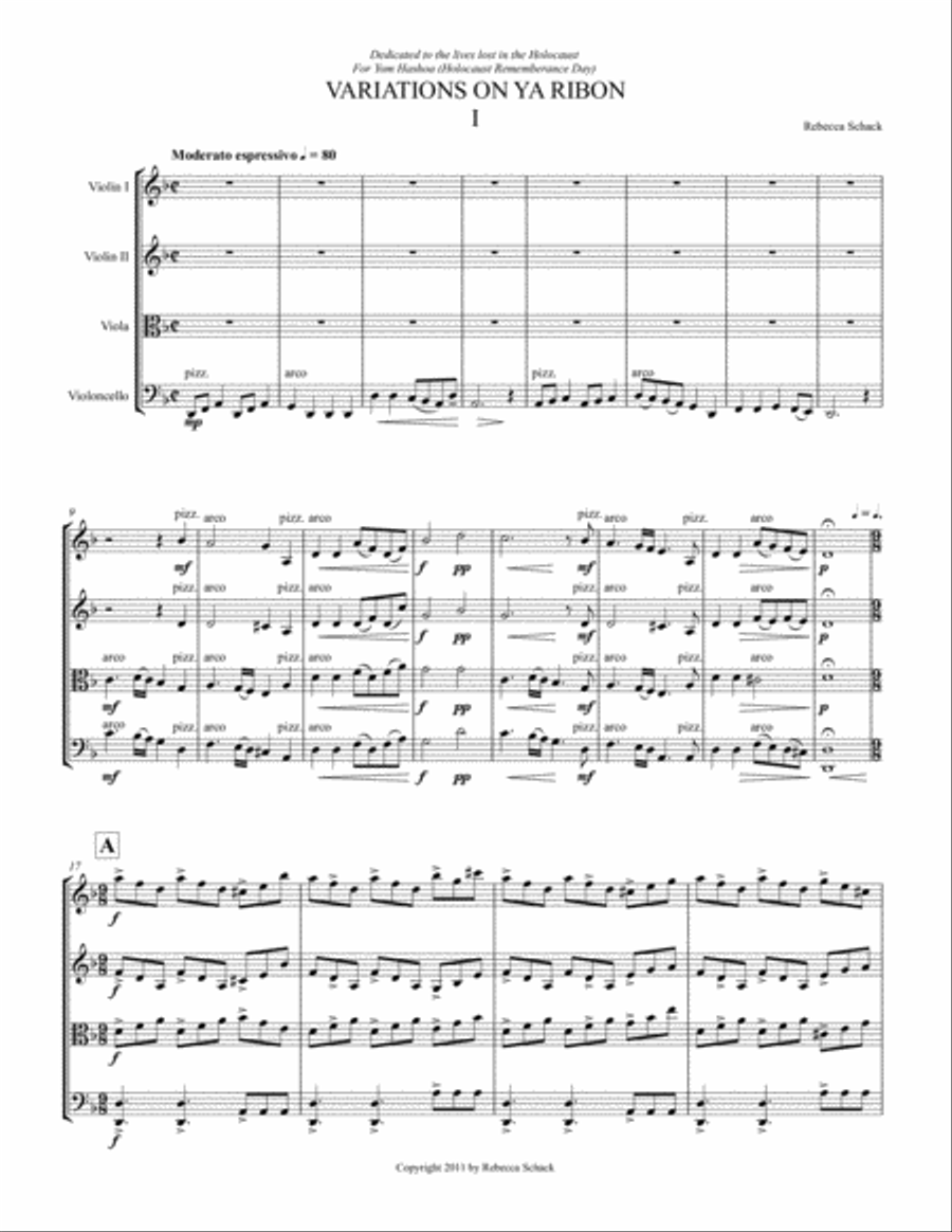 Variations On Ya Ribon String Quartet scores gallery preview page 1