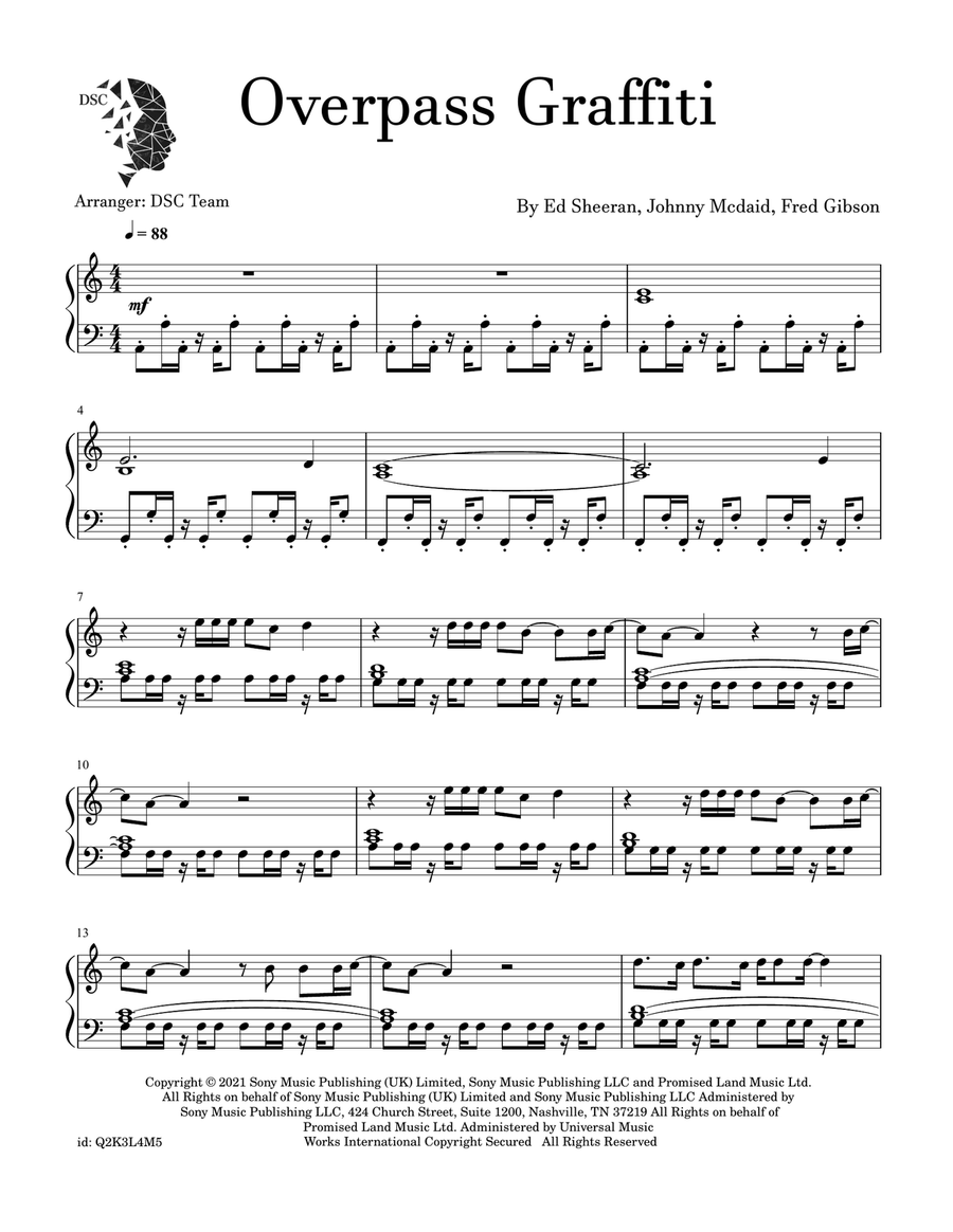 Overpass Graffiti Piano Solo scores gallery preview page 1