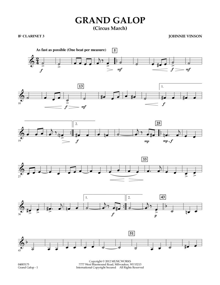 Grand Galop (Circus March) - Bb Clarinet 3 Concert Band scores gallery preview page 1