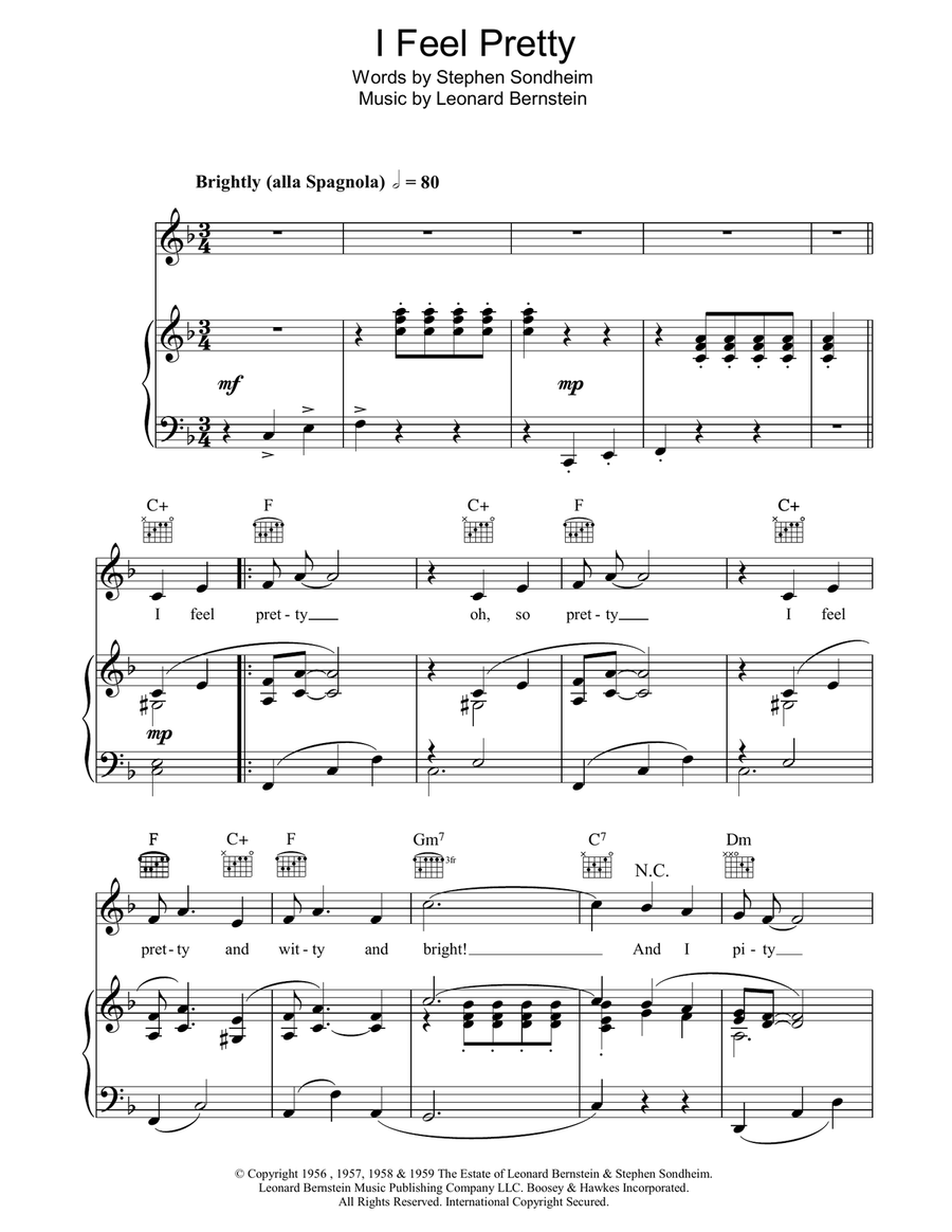 I Feel Pretty (from West Side Story) Piano, Vocal, Guitar scores gallery preview page 1