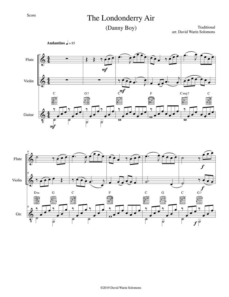 The Londonderry Air (Oh Danny Boy) for flute, violin and guitar The Londonderry Air (Oh Danny Boy) for flute, violin and guitar Flute scores gallery preview page 1