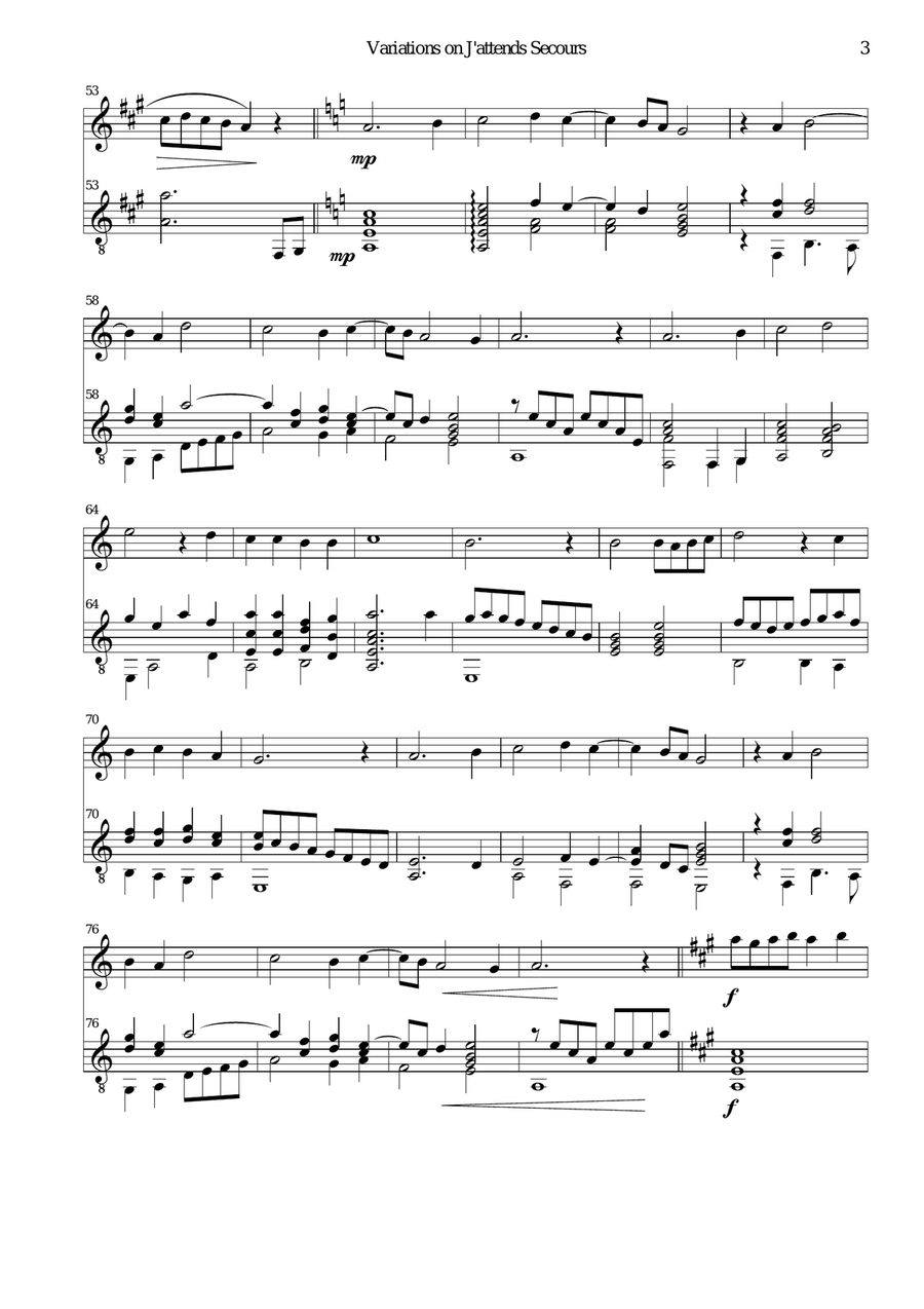 Variations on J'attends secours for flute and guitar Flute scores gallery preview page 3