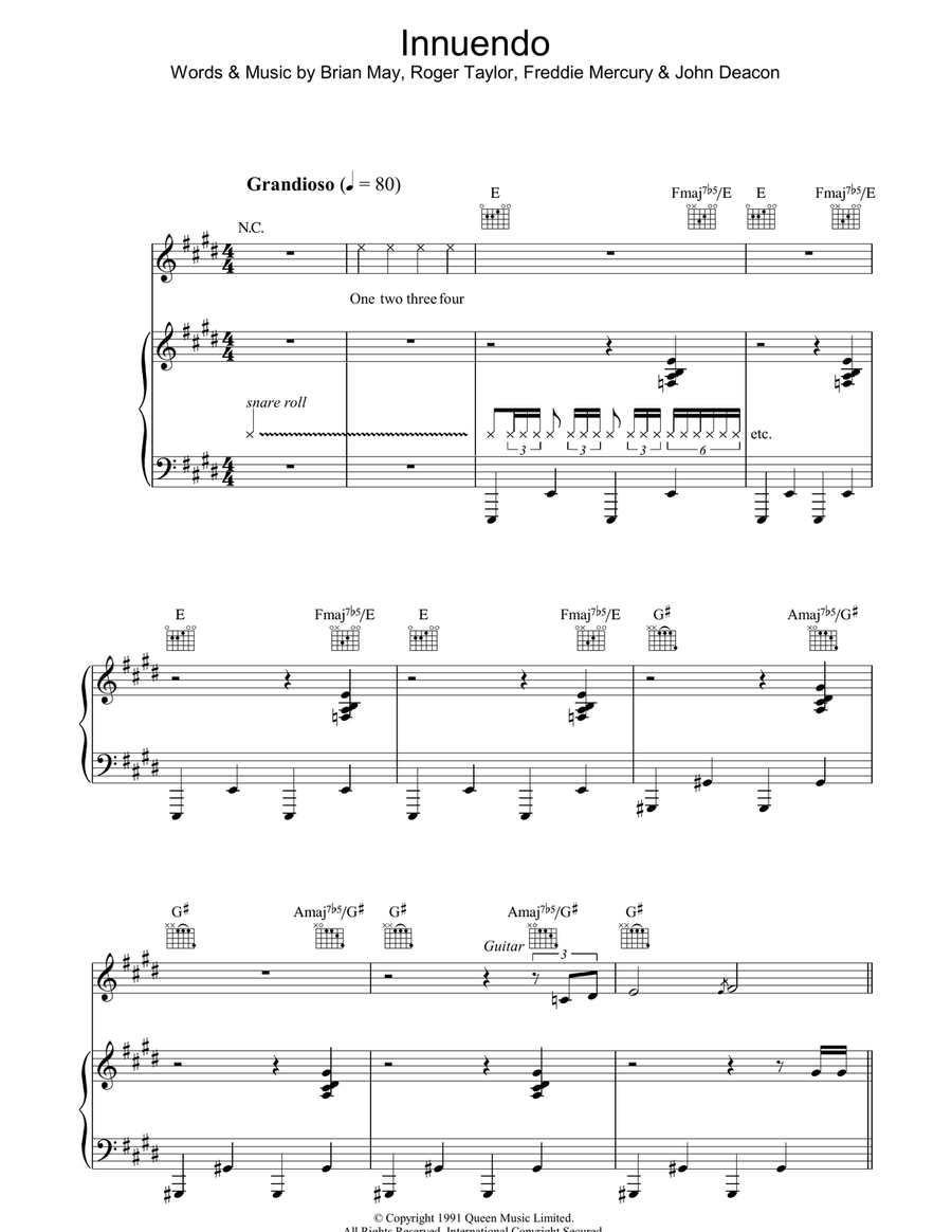 Innuendo by Queen - Piano, Vocal, Guitar - Digital Sheet