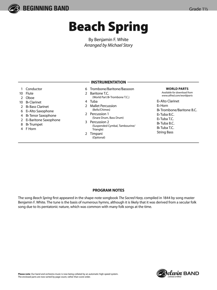 Beach Spring: Score Beach Spring: Score Concert Band scores gallery preview page 1