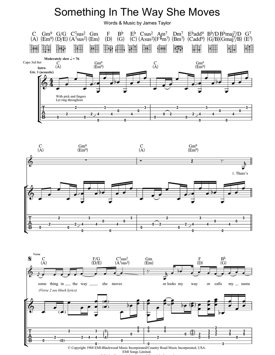 Something In The Way She Moves Guitar Tablature scores gallery preview page 1