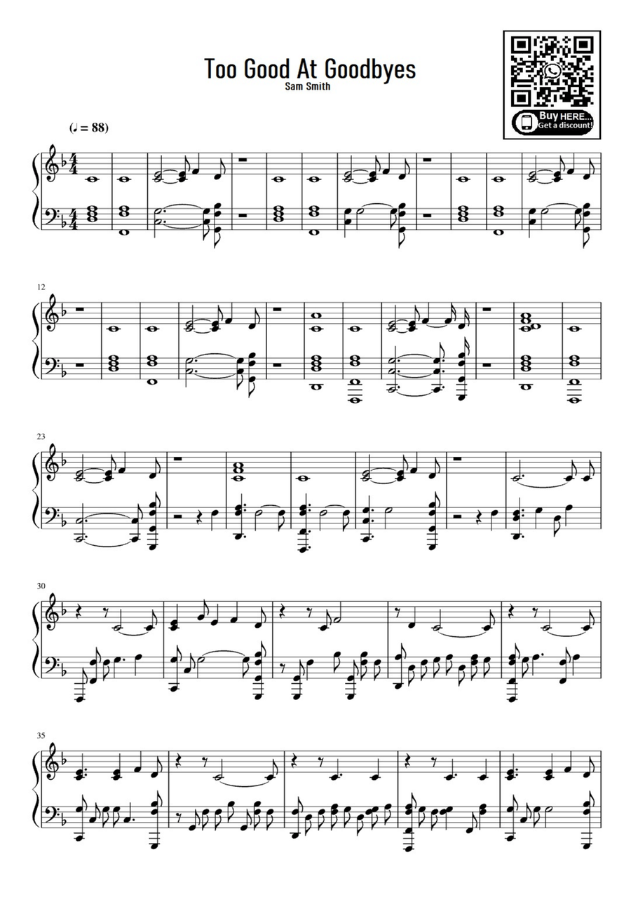 Too Good At Goodbyes Easy Piano scores gallery preview page 1