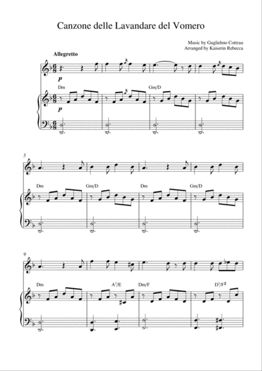 Canzone delle Lavandare del Vomero Piano scores gallery preview page 1