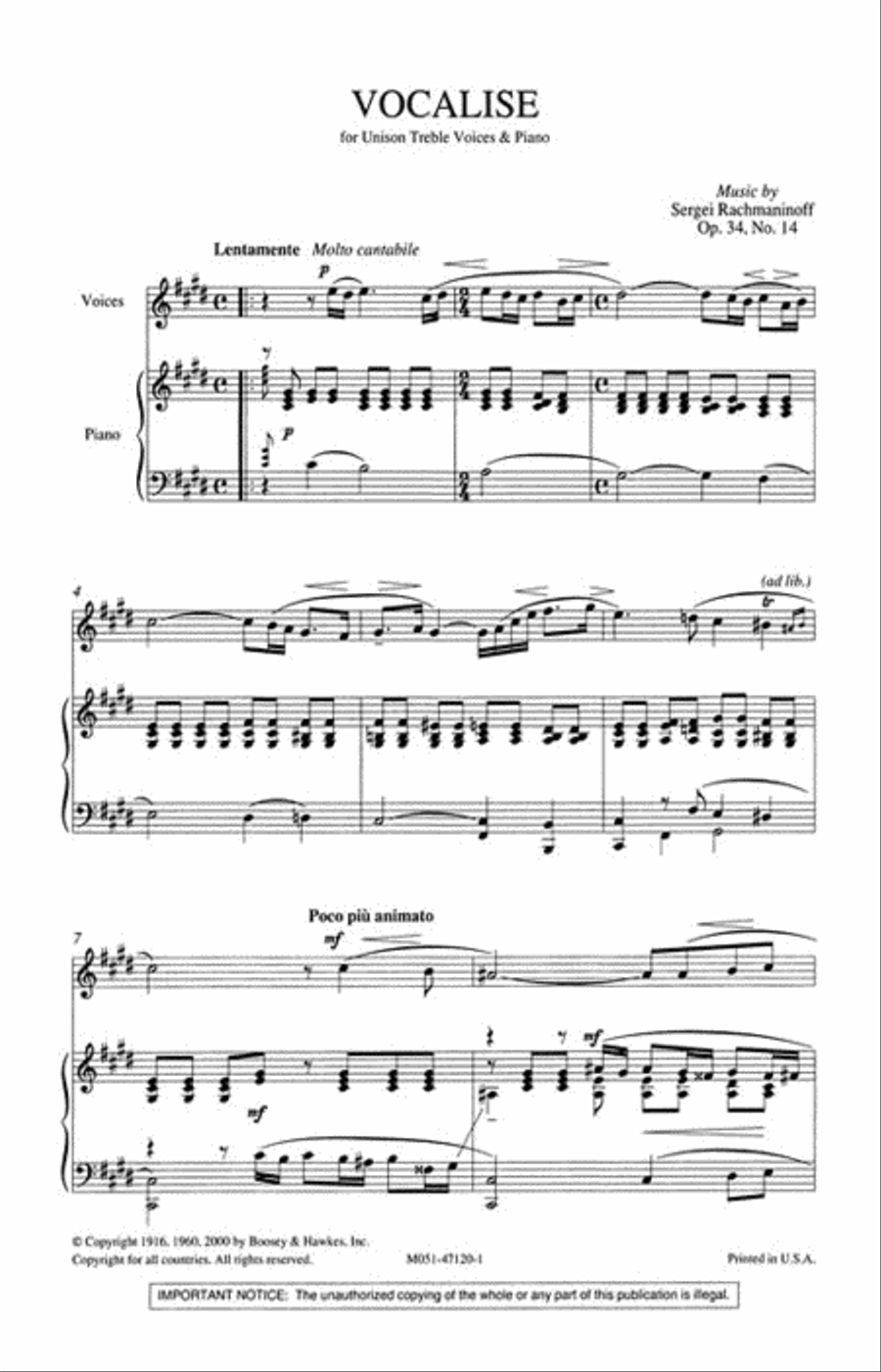 Vocalise Op. 34, No. 14 Unison Choir scores gallery preview page 2