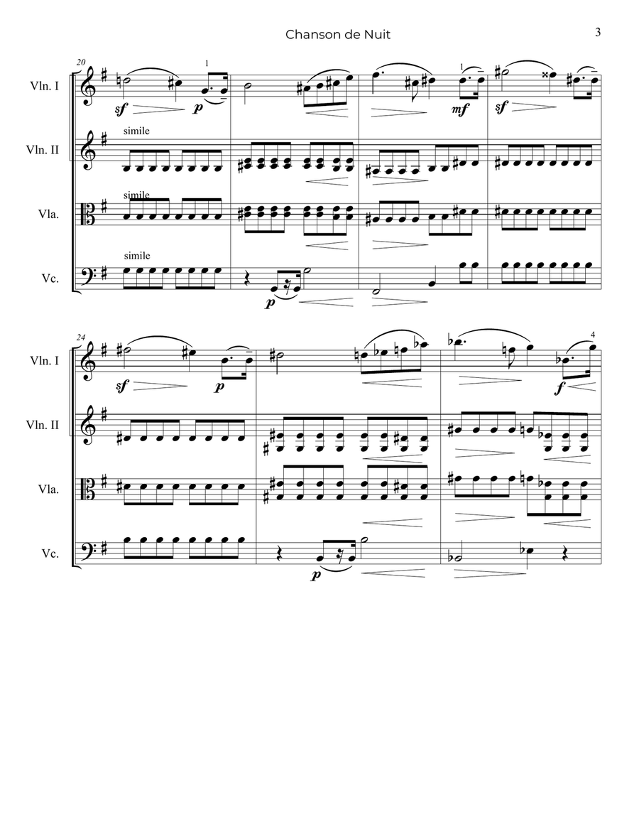 Elgar: Chanson de Nuit - String Trio, or 2 Violins and Cello String Trio scores gallery preview page 4