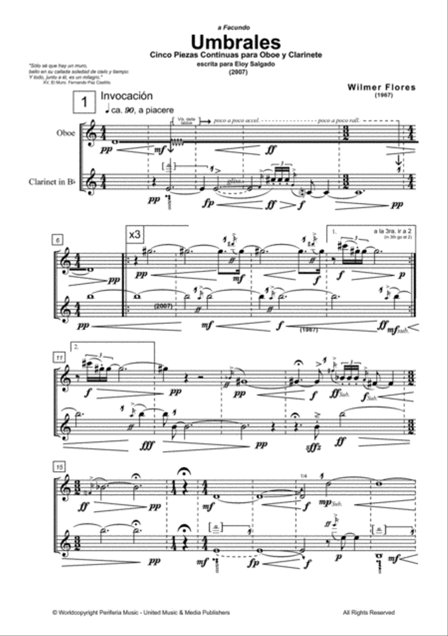 Umbrales for Oboe and Clarinet Clarinet scores gallery preview page 2