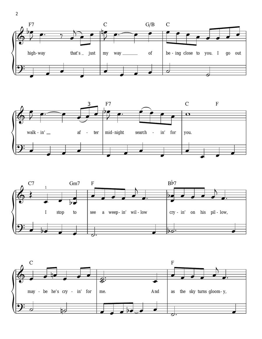 Walkin' After Midnight Easy Piano scores gallery preview page 2