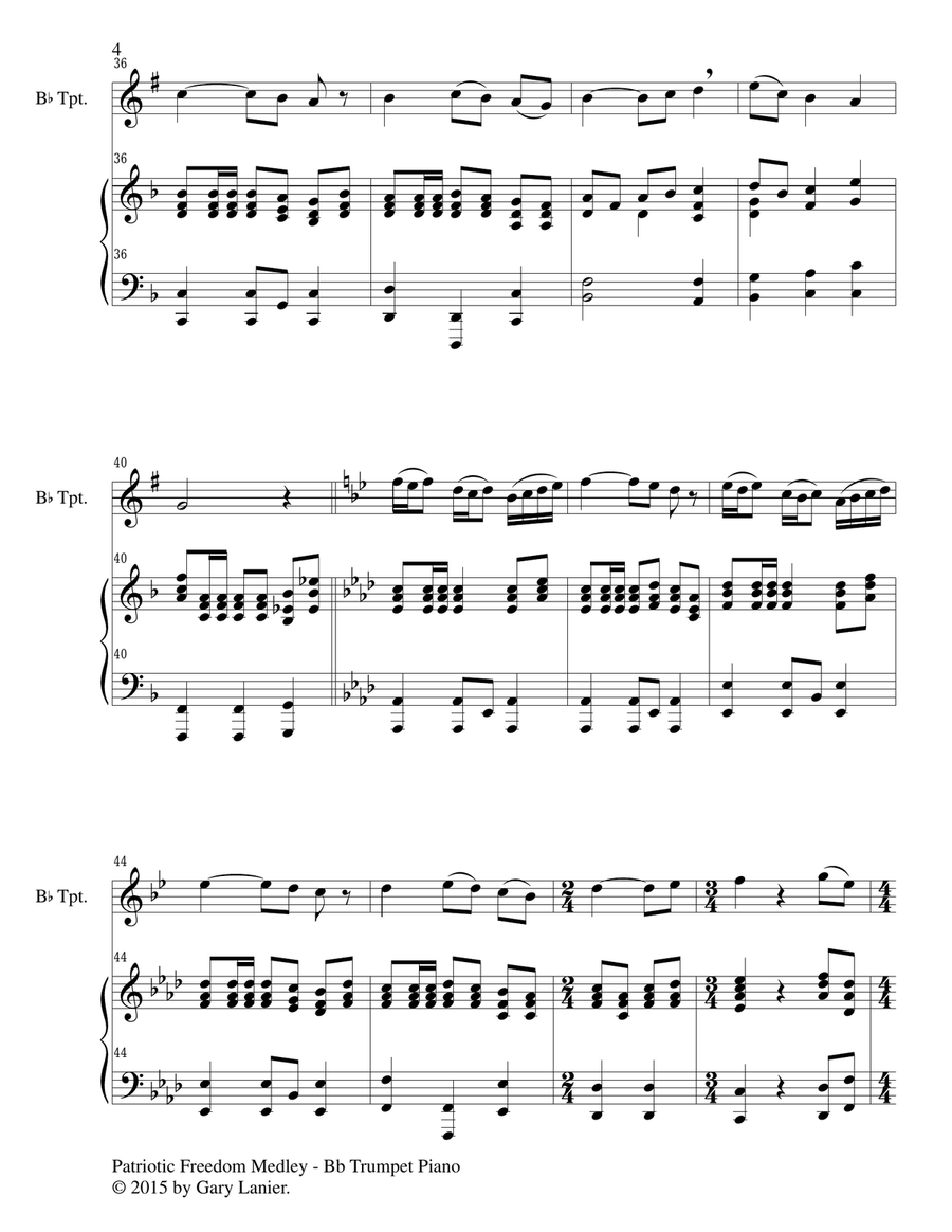 PATRIOTIC FREEDOM MEDLEY (Duet – Bb Trumpet and Piano/Score and Parts) Trumpet Duet scores gallery preview page 5