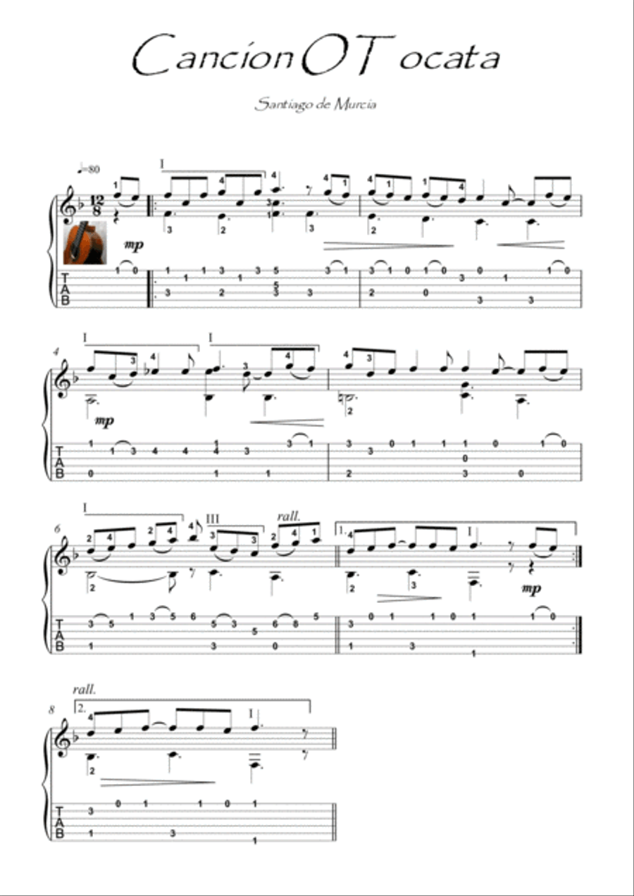 Cancion O Tocata by Santagio de Murcia Acoustic Guitar scores gallery preview page 1