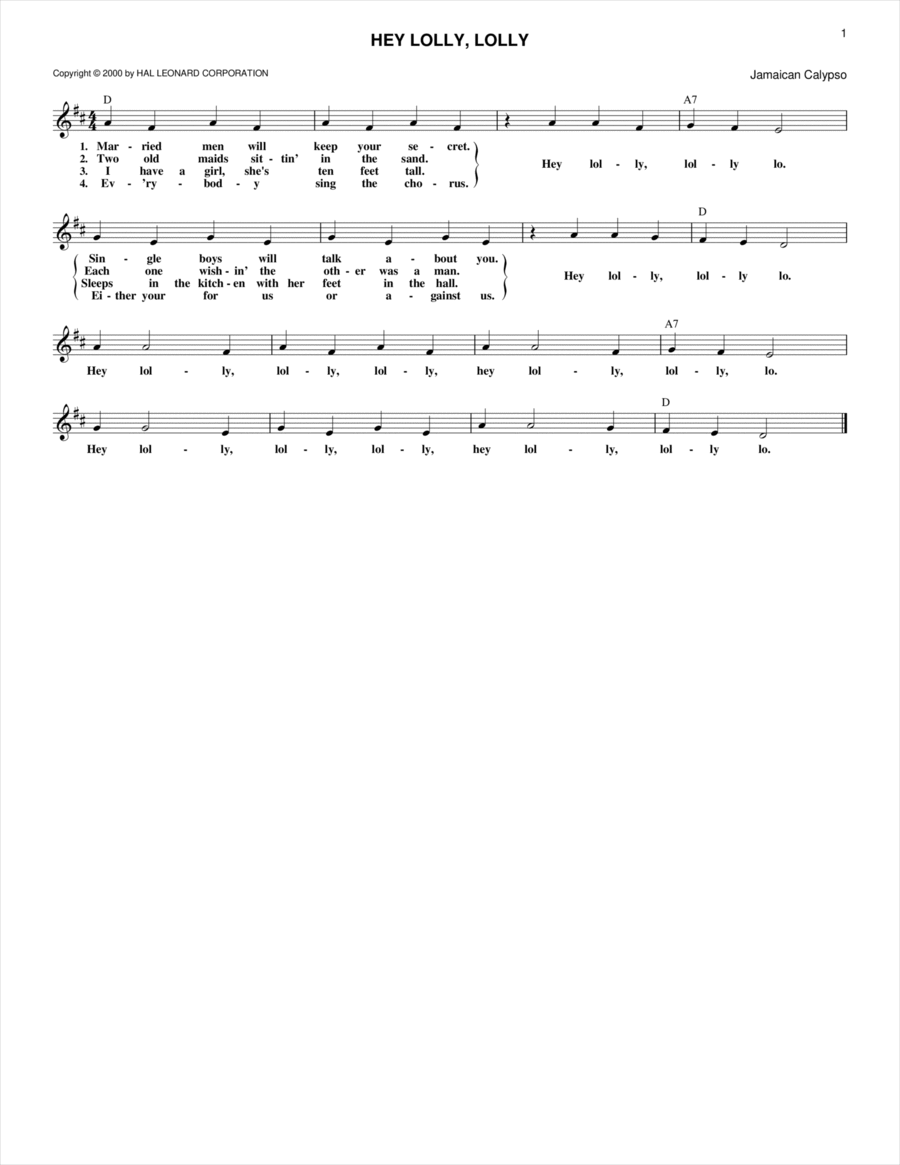 Hey Lolly, Lolly Hey Lolly, Lolly Piano scores gallery preview page 1