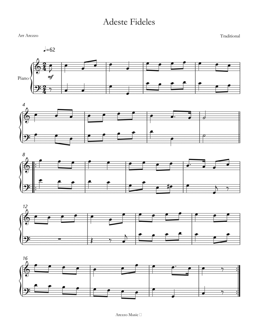 adeste fideles easy piano sheet music - christmas songs image number null