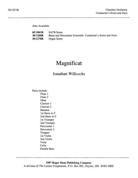 Magnificat - Chamber Orchestra Score and Parts