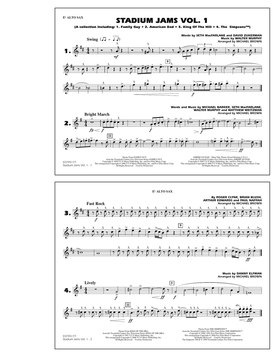 Stadium Jams - Vol. 1 - Eb Alto Sax