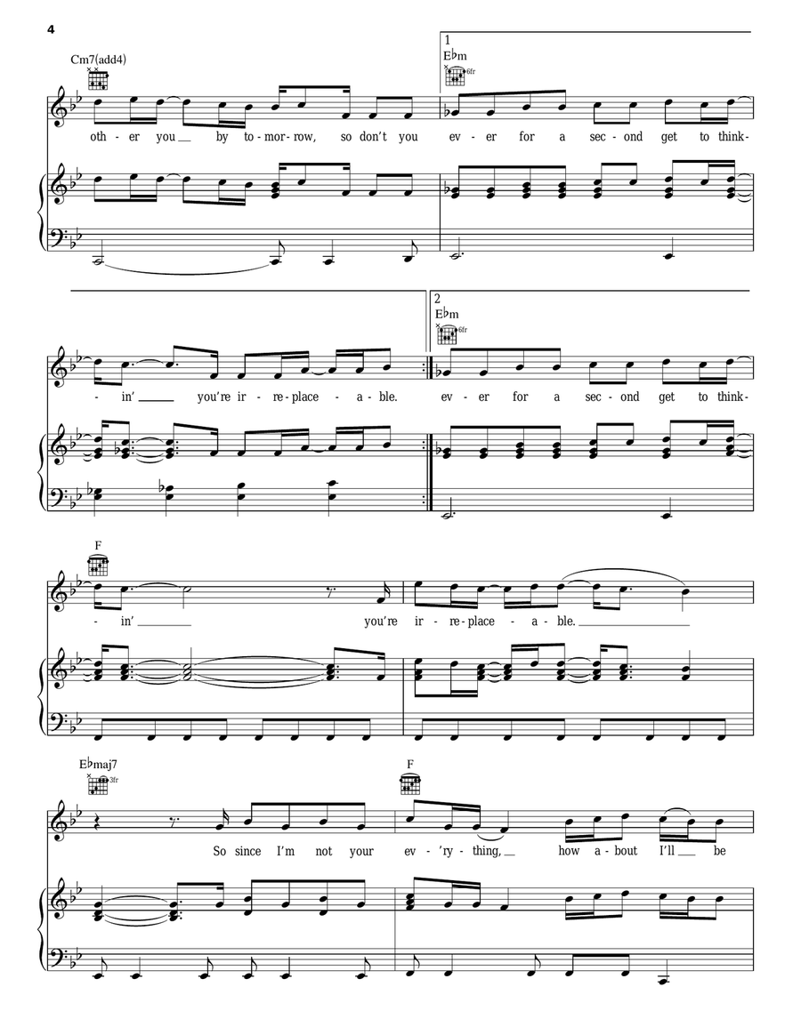 Irreplaceable Piano, Vocal, Guitar scores gallery preview page 4