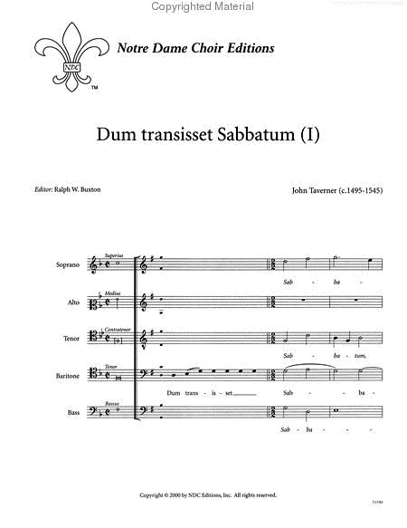 Dum transisset Sabbatum (I) for SATBB Choir