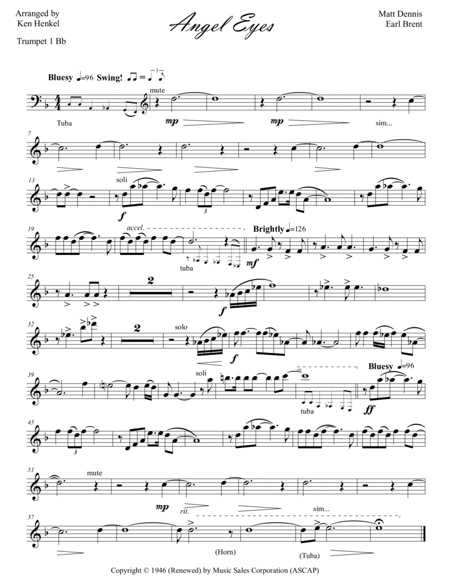 Angel Eyes Brass Quintet scores gallery preview page 1