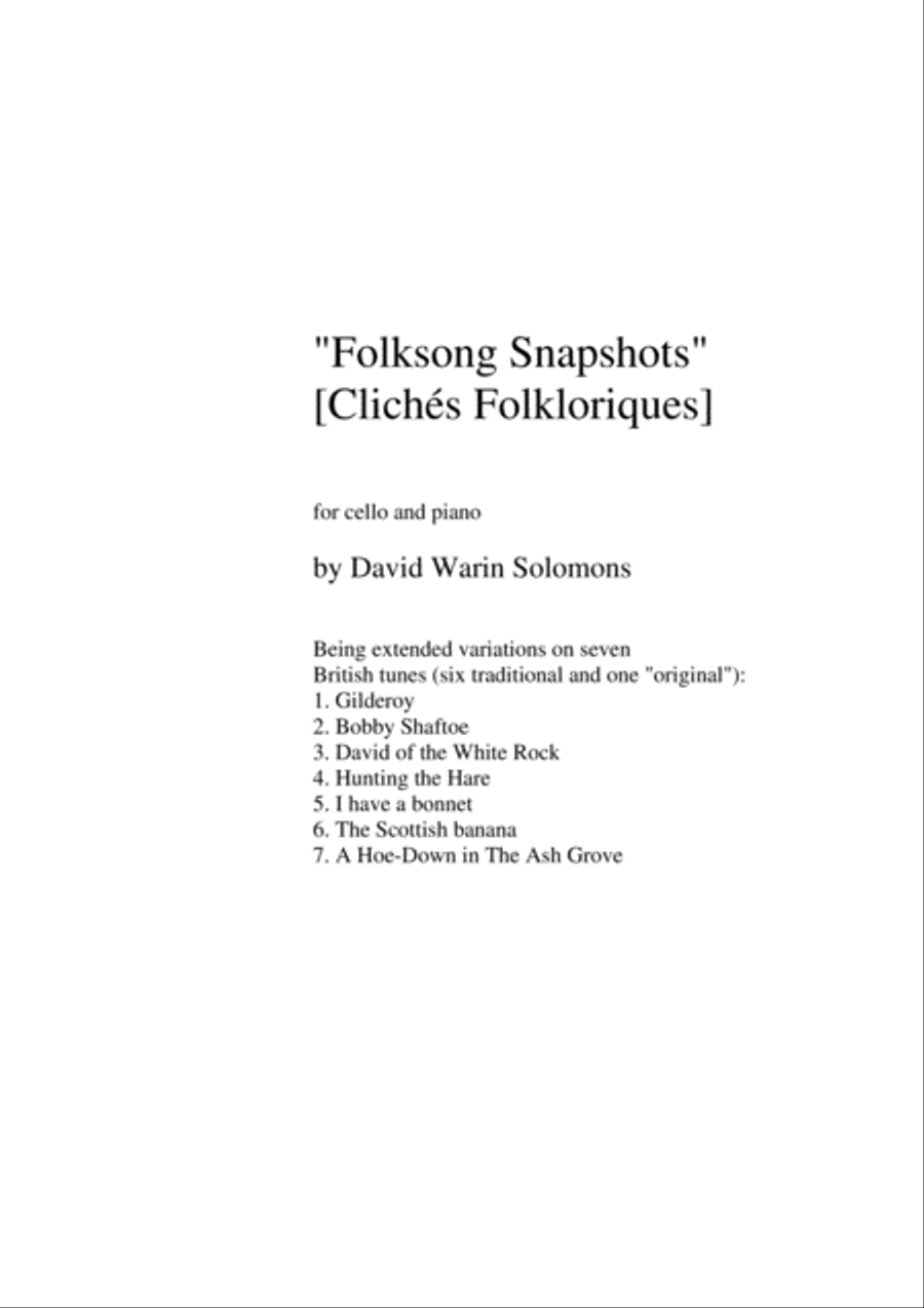 Folk Song Snapshots for Cello and Piano image number null