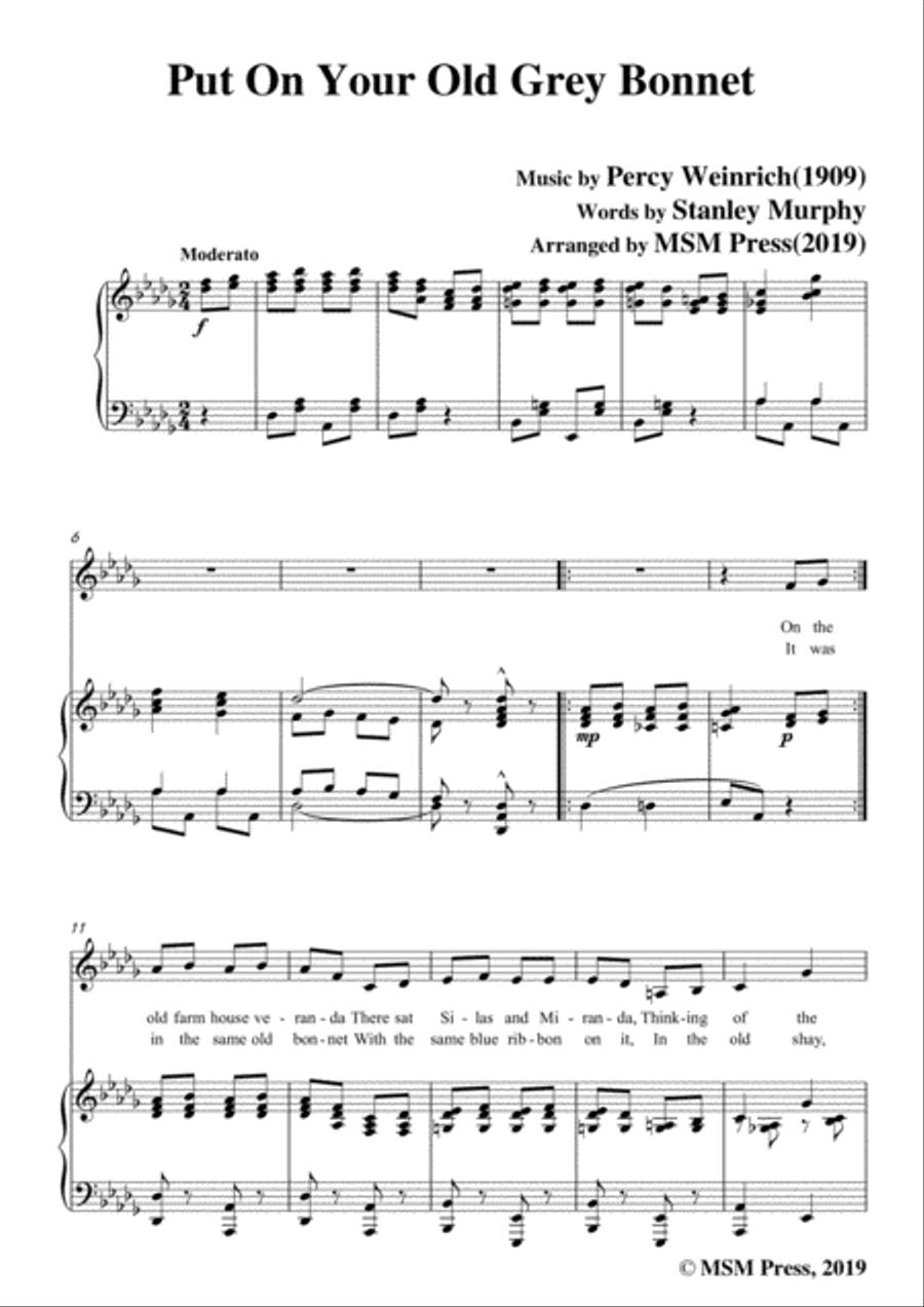 Percy Wenrich-Put On Your Old Grey Bonnet,in D flat Major,for Voice&Piano Voice scores gallery preview page 3