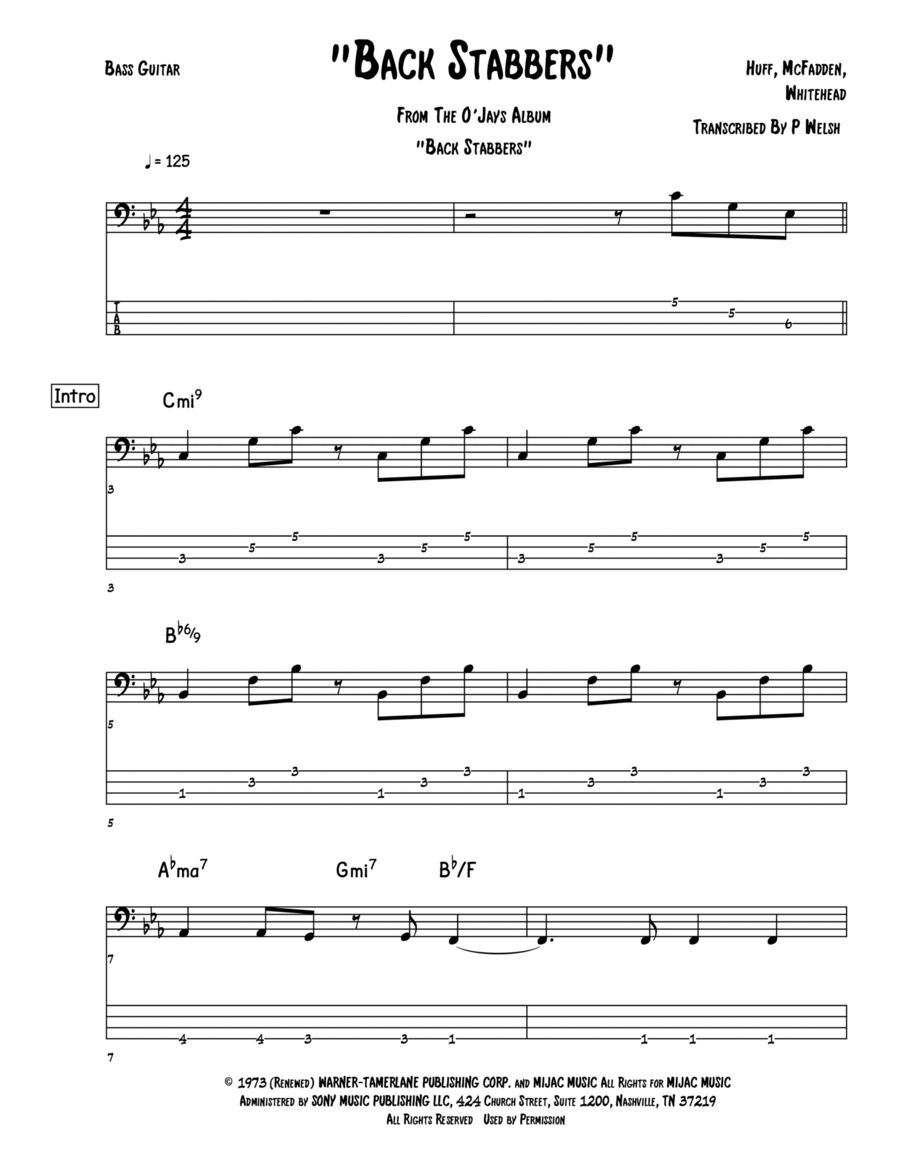 Back Stabbers Bass Guitar scores gallery preview page 1