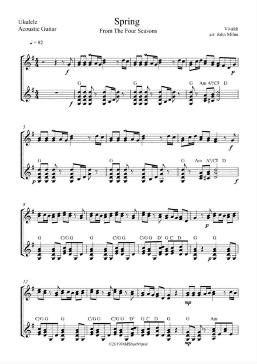 Spring from The Four Seasons by Vivaldi for Ukulele and Guitar Classical Guitar scores gallery preview page 2