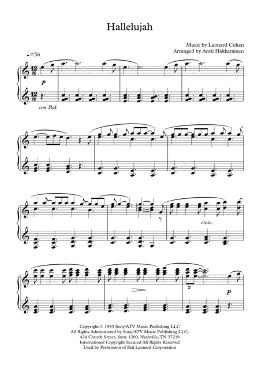 Hallelujah Piano Solo scores gallery preview page 2