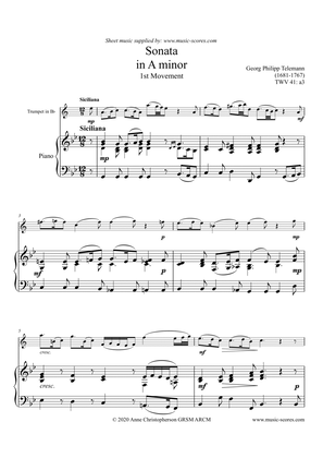 Book cover for Telemann Sonata in A Minor TWV 41:a3, 1st Movement: Siciliano - Trumpet and Piano