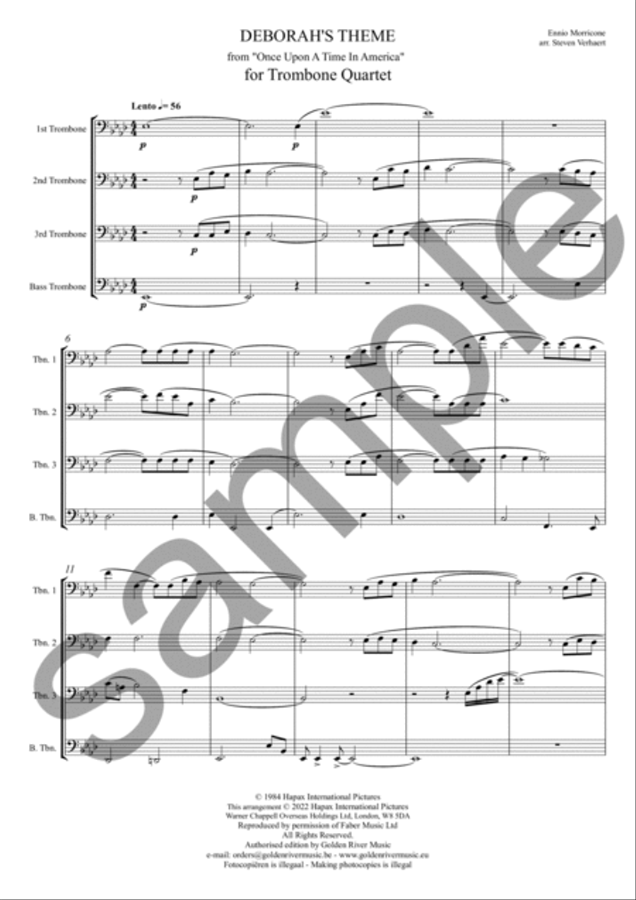 Deborah's Theme from 'Once upon a Time in America' Trombone Quartet scores gallery preview page 2
