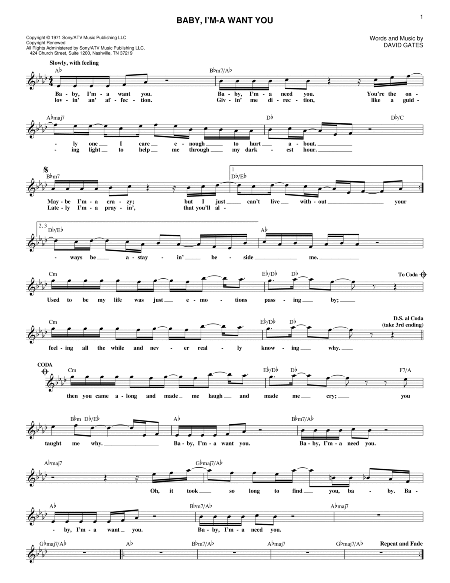 Baby, I'm-A Want You Baby, I'm-A Want You Electric Guitar scores gallery preview page 1