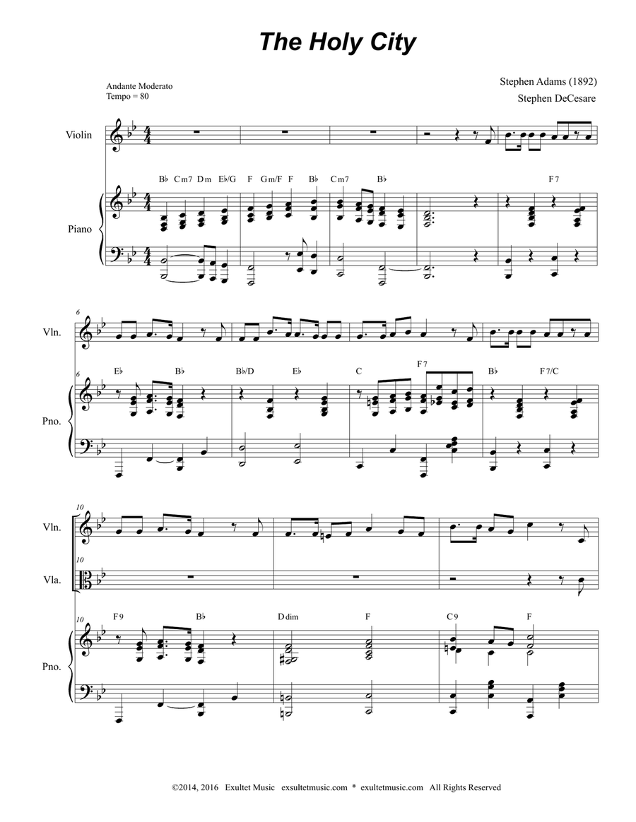 The Holy City (Duet for Violin and Viola) The Holy City (Duet for Violin and Viola) String Duet scores gallery preview page 1