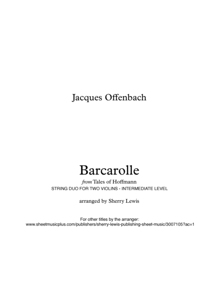 BARCAROLLE, Tales of Hoffmann Two Violin Duet, Intermediate Level image number null
